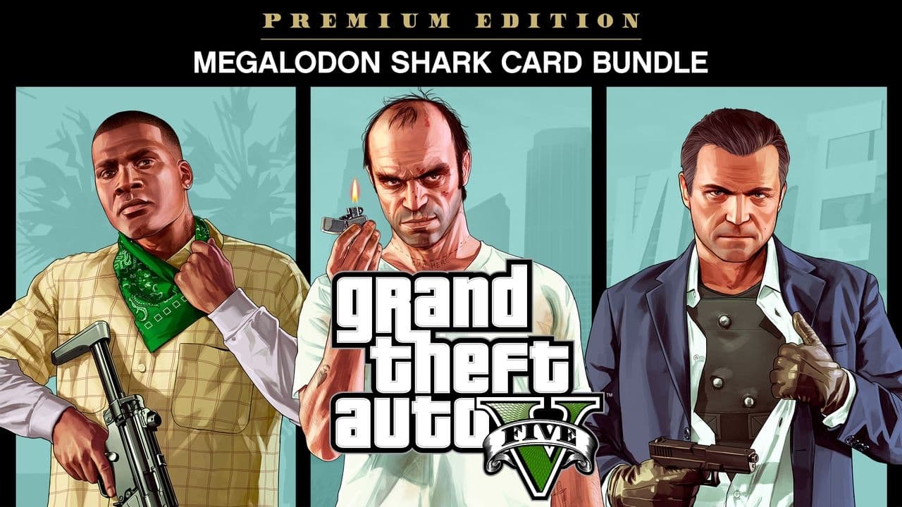 Hintergrundbild für Grand Theft Auto V: Premium Edition & Megalodon Shark Card Bundle (Xbox One - playable on Xbox Series X|S)